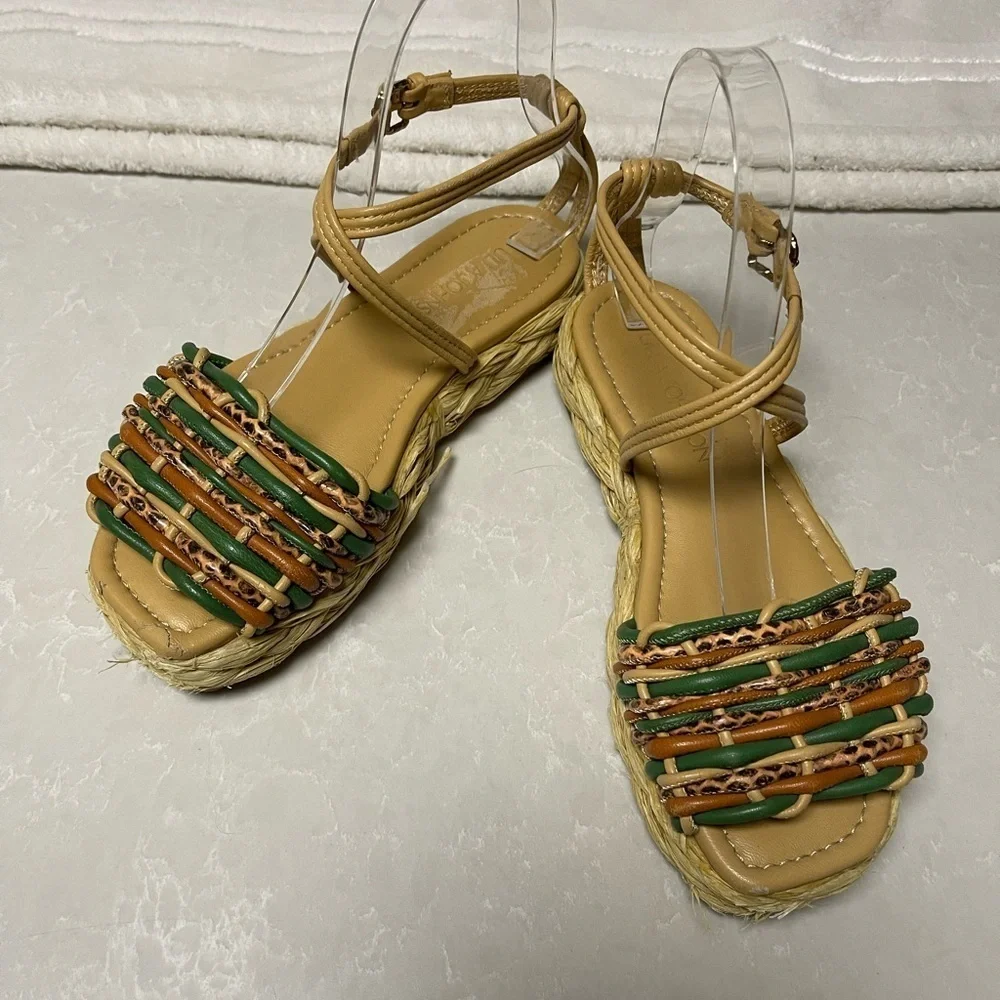ULLA JOHNSON Ada Woven platform sandals. Multicolor woven leather